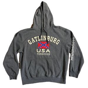 VINTAGE Gatlinburg Tennessee Hooded Sweatshirt Dark Embroidered Gray Hoodie USA